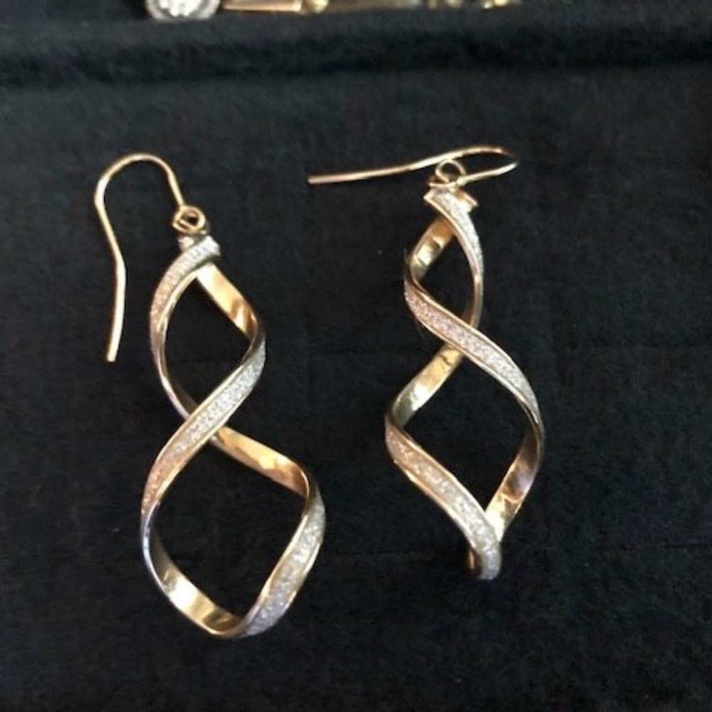 14k solid gold and pave diamond swirl earrings